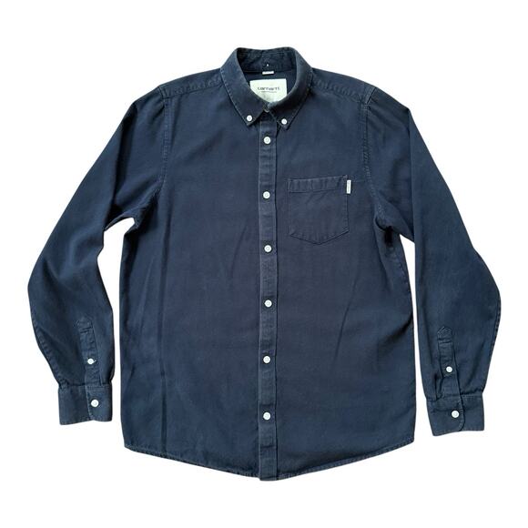 Carhartt WIP Navy Blue Long Sleeve Button Down Shirt Men’s Small - Picture 1 of 4